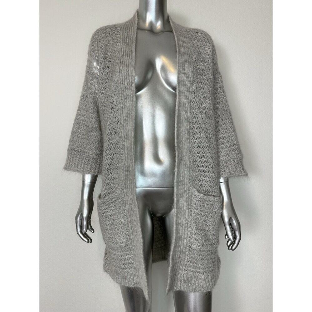 NOA NOA Wool Mohair Cardigan Light Gray Open Knit Sweater XS